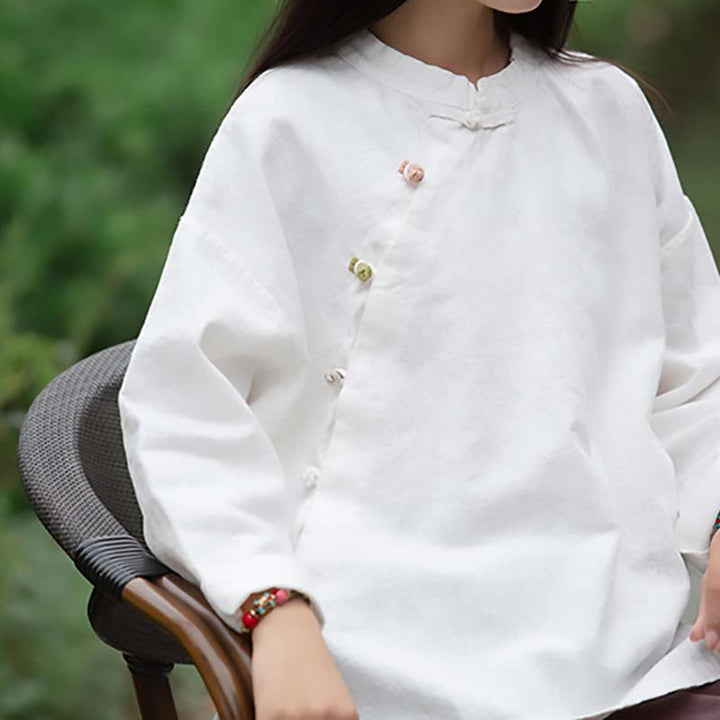 Buddha Stones Ramie Lniana Bluzka Damska Koszula Top Chiński Styl Hanfu Odzież - image 17