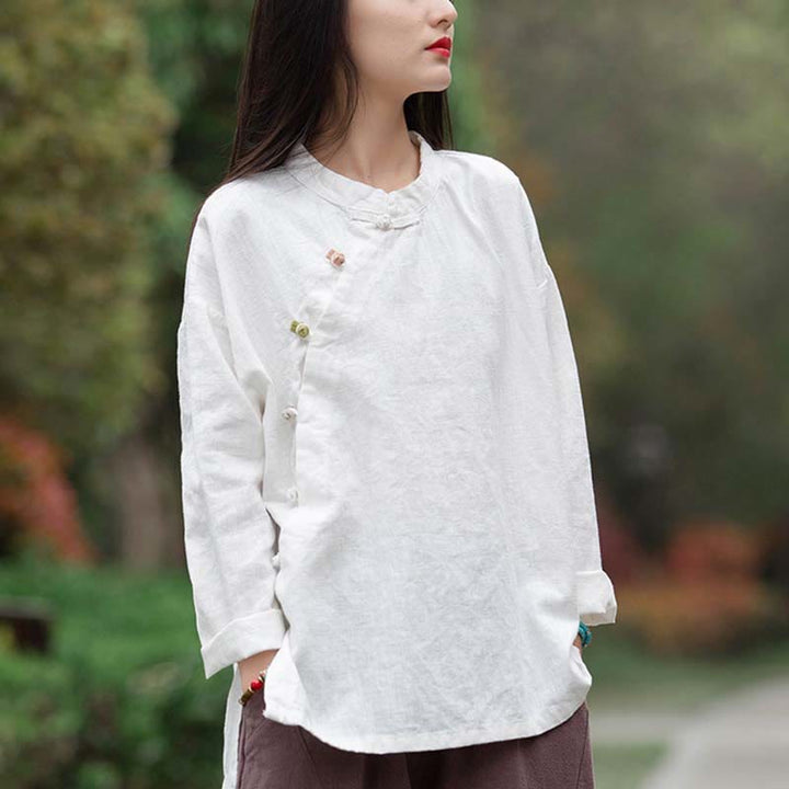 Buddha Stones Ramie Lniana Bluzka Damska Koszula Top Chiński Styl Hanfu Odzież - image 15