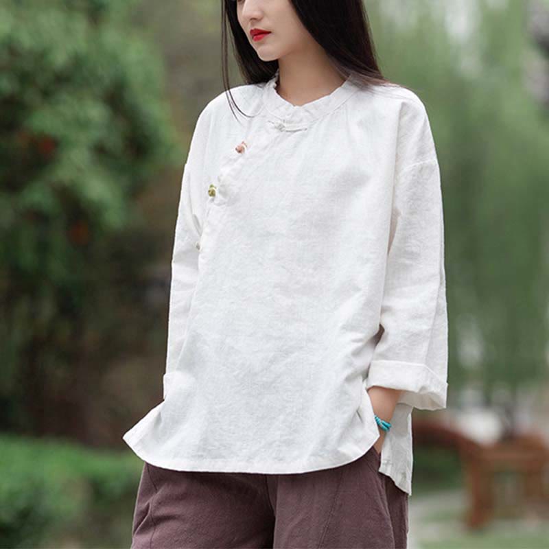 Buddha Stones Ramie Lniana Bluzka Damska Koszula Top Chiński Styl Hanfu Odzież - image 13