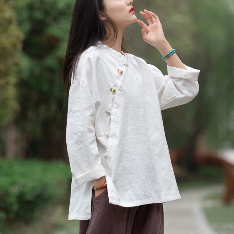 Buddha Stones Ramie Lniana Bluzka Damska Koszula Top Chiński Styl Hanfu Odzież - image 14
