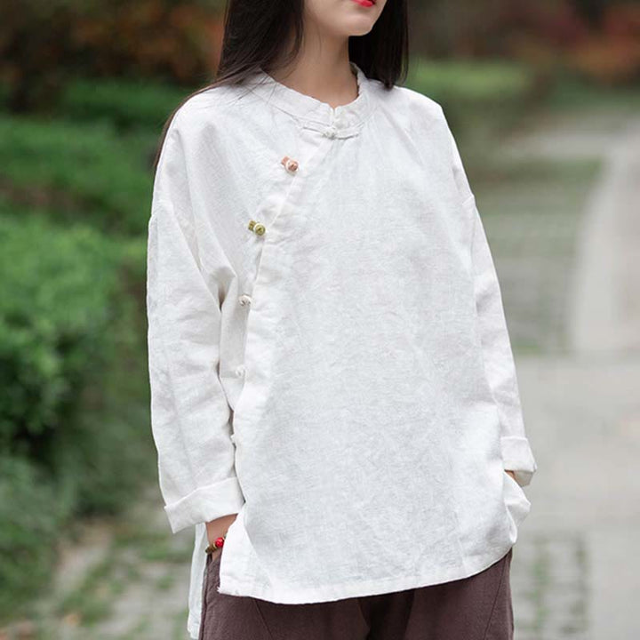Buddha Stones Ramie Lniana Bluzka Damska Koszula Top Chiński Styl Hanfu Odzież - image 16