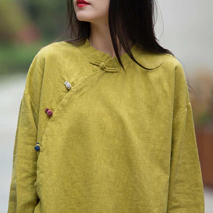 Buddha Stones Ramie Lniana Bluzka Damska Koszula Top Chiński Styl Hanfu Odzież - image 28