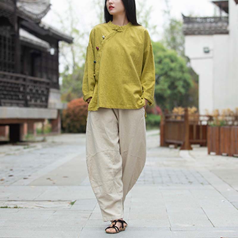 Buddha Stones Ramie Lniana Bluzka Damska Koszula Top Chiński Styl Hanfu Odzież - image 31