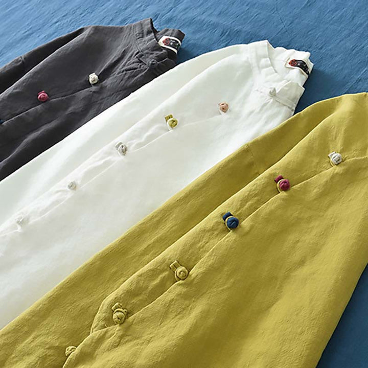 Buddha Stones Ramie Lniana Bluzka Damska Koszula Top Chiński Styl Hanfu Odzież - image 35