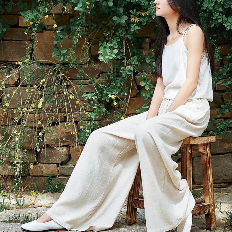 Buddha Stones Proste Szerokie Spodnie Taneczne Damskie Spodnie Do Jogi Z Kieszeniami - image 7