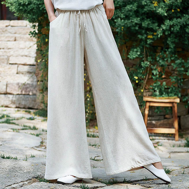 Buddha Stones Proste Szerokie Spodnie Taneczne Damskie Spodnie Do Jogi Z Kieszeniami - image 1