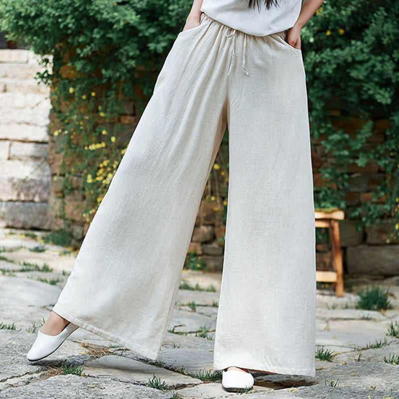 Buddha Stones Proste Szerokie Spodnie Taneczne Damskie Spodnie Do Jogi Z Kieszeniami - image 3