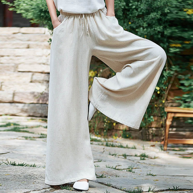 Buddha Stones Proste Szerokie Spodnie Taneczne Damskie Spodnie Do Jogi Z Kieszeniami - image 2