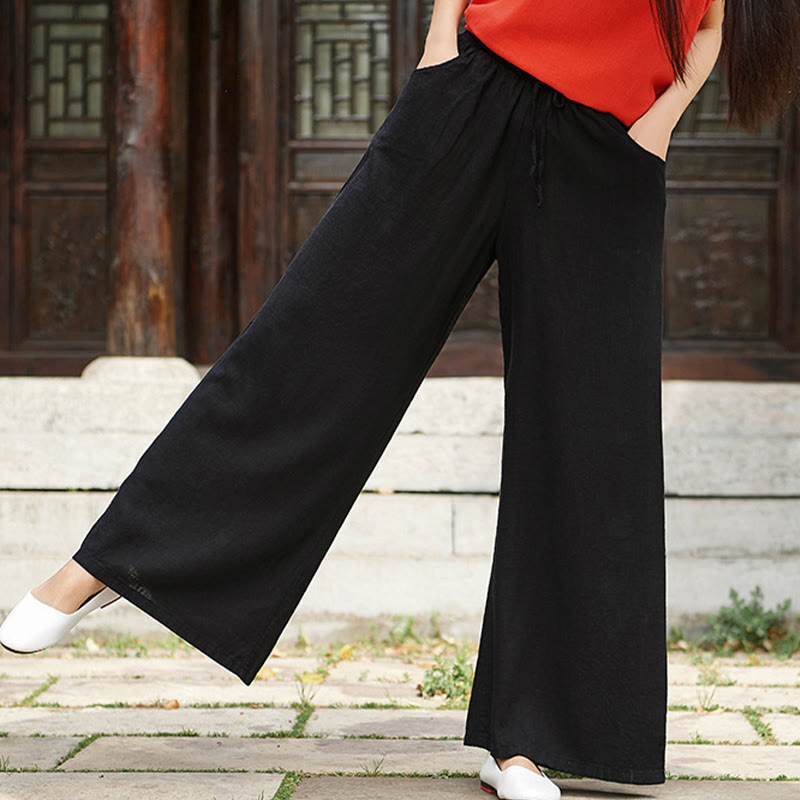 Buddha Stones Proste Szerokie Spodnie Taneczne Damskie Spodnie Do Jogi Z Kieszeniami - image 25