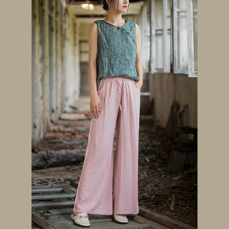 Buddha Stones Proste Szerokie Spodnie Taneczne Damskie Spodnie Do Jogi Z Kieszeniami - image 65