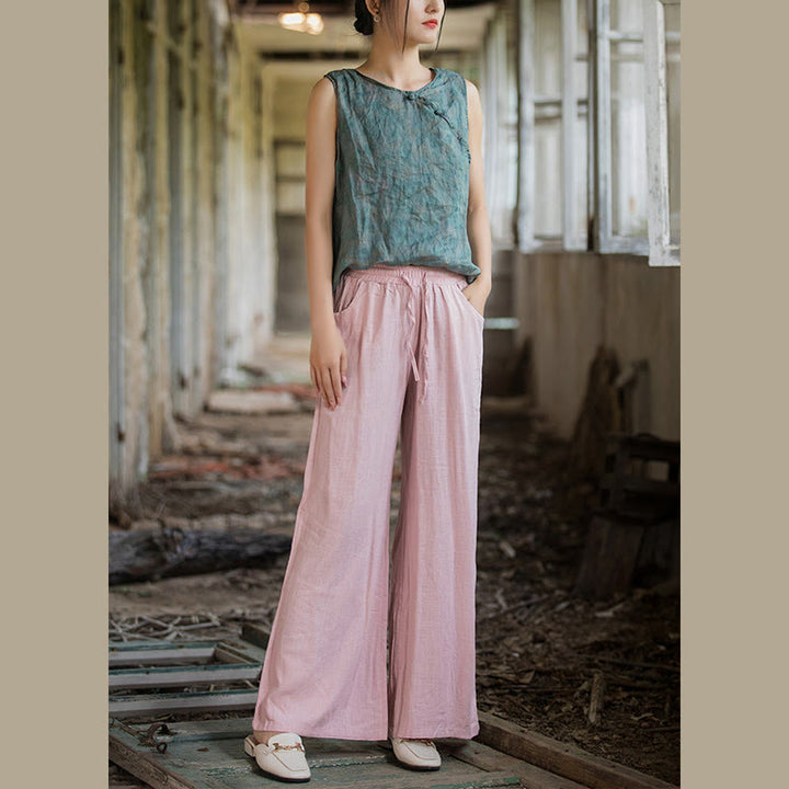 Buddha Stones Proste Szerokie Spodnie Taneczne Damskie Spodnie Do Jogi Z Kieszeniami - image 65