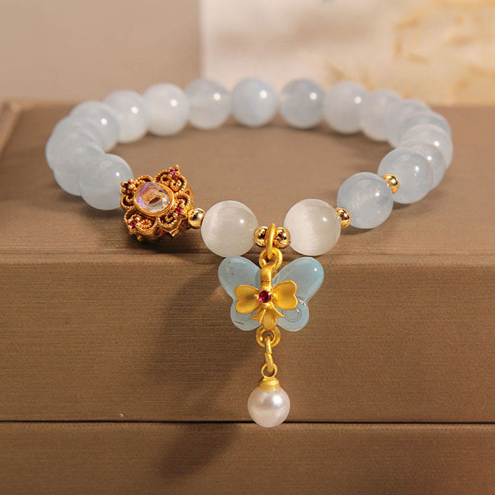 Bransoletka z zawieszkami z Buddha Stones Akwamaryn Kocie Oko Uzdrawiająca Motyl