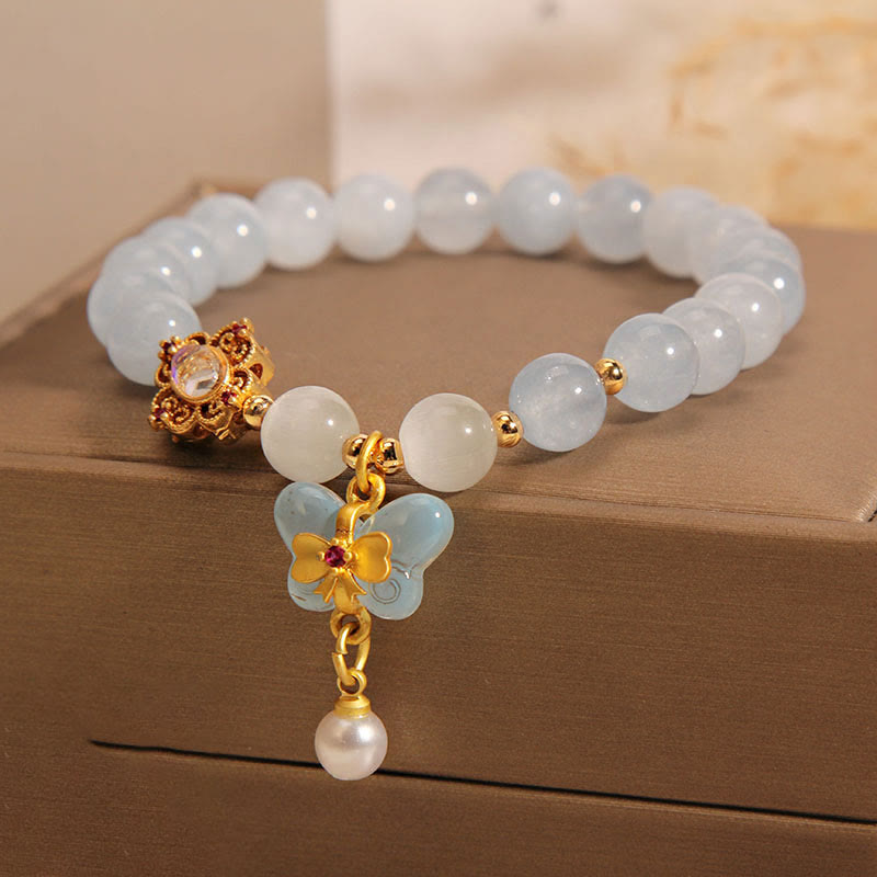 Bransoletka z zawieszkami z Buddha Stones Akwamaryn Kocie Oko Uzdrawiająca Motyl
