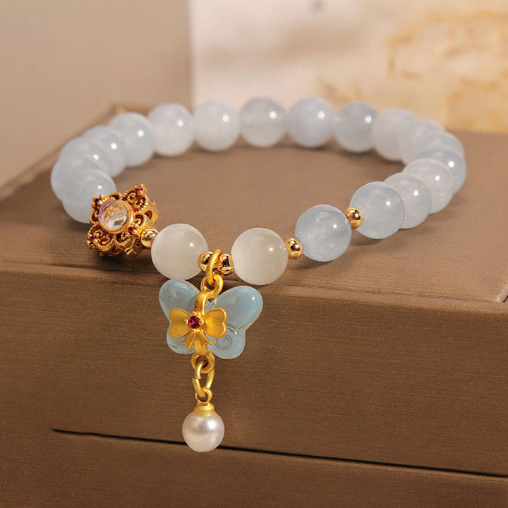 Bransoletka z zawieszkami z Buddha Stones Akwamaryn Kocie Oko Uzdrawiająca Motyl