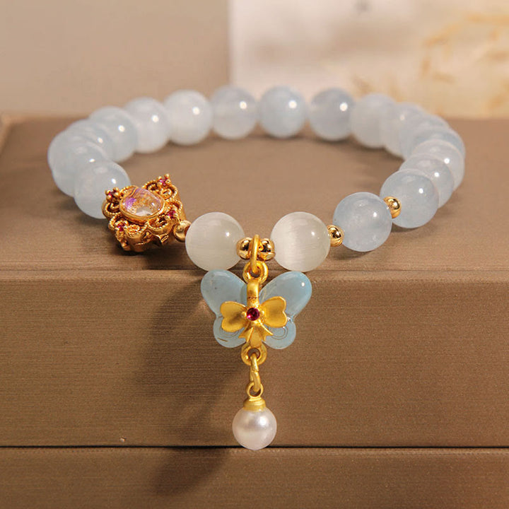 Bransoletka z zawieszkami z Buddha Stones Akwamaryn Kocie Oko Uzdrawiająca Motyl
