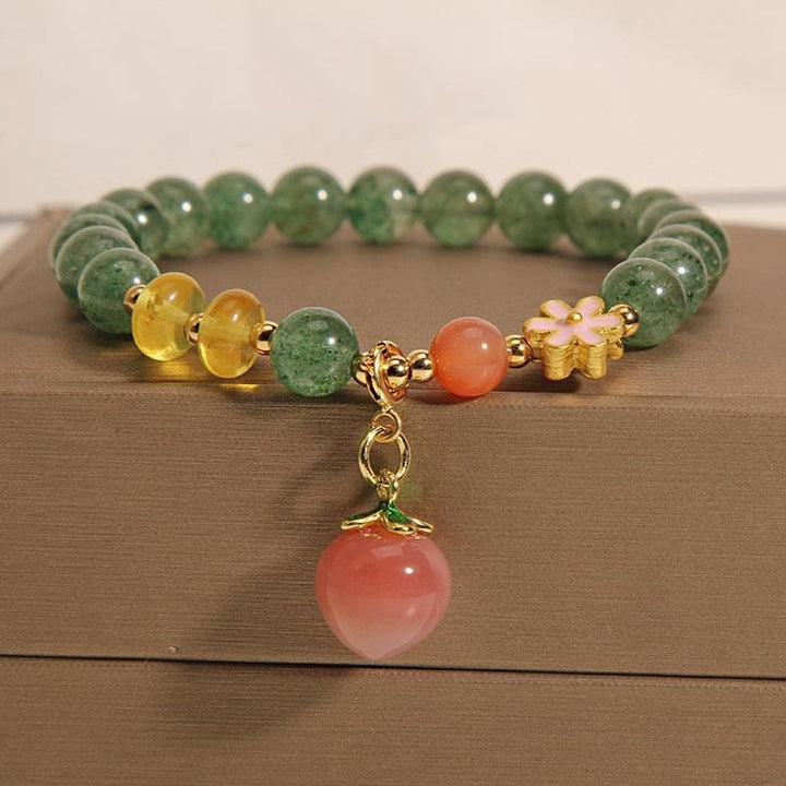 Bransoletka z zawieszkami Buddha Stones Natural Green Truskawkowy Kwarc Miłość Brzoskwinia