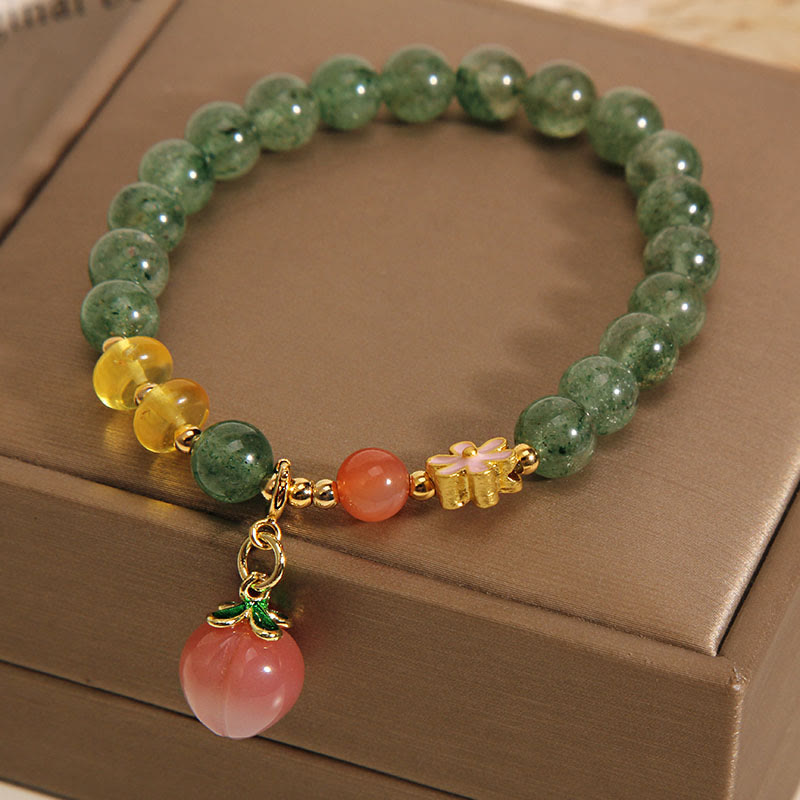 Bransoletka z zawieszkami Buddha Stones Natural Green Truskawkowy Kwarc Miłość Brzoskwinia