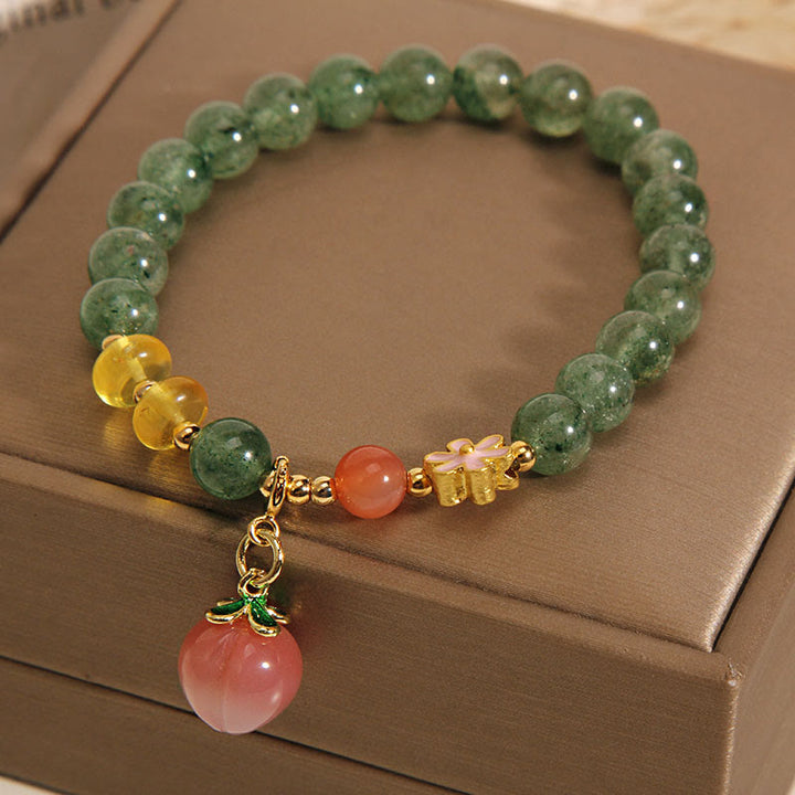 Bransoletka z zawieszkami Buddha Stones Natural Green Truskawkowy Kwarc Miłość Brzoskwinia