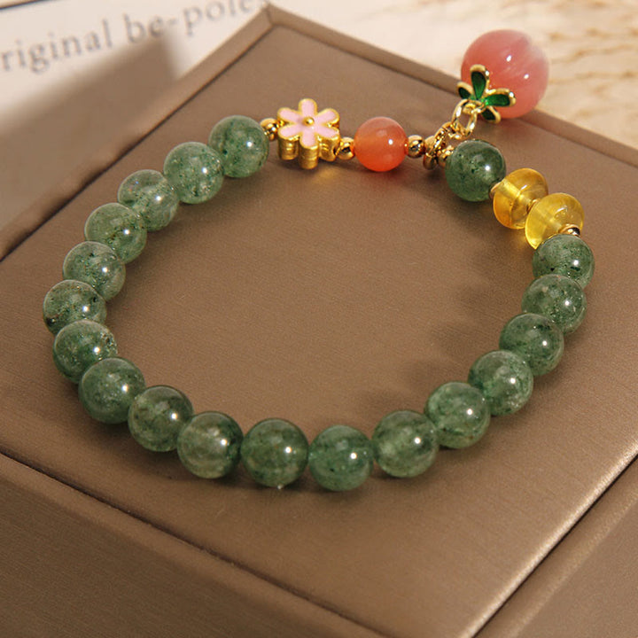 Bransoletka z zawieszkami Buddha Stones Natural Green Truskawkowy Kwarc Miłość Brzoskwinia