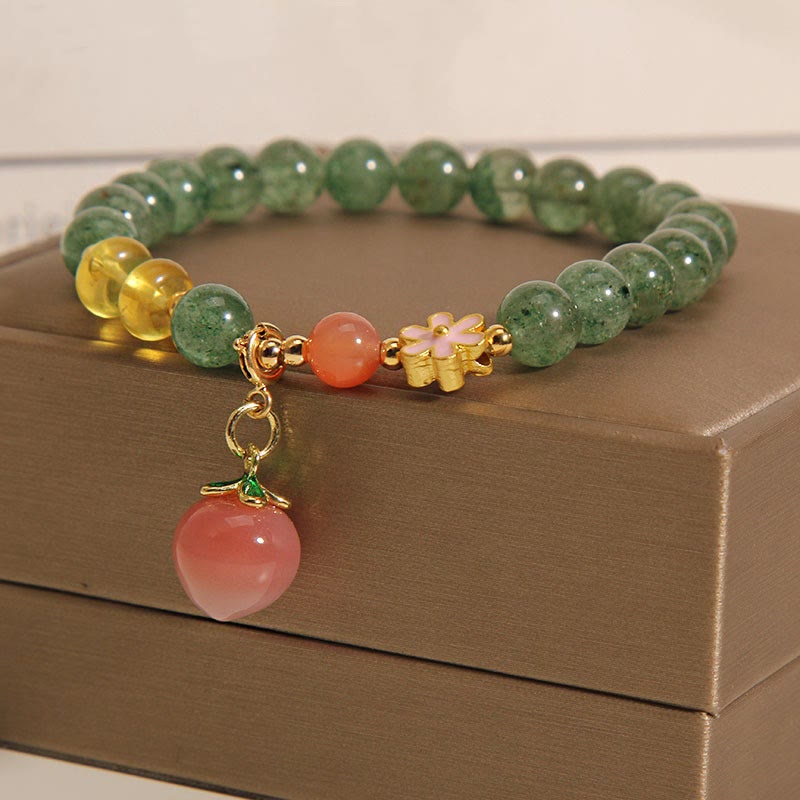 Bransoletka z zawieszkami Buddha Stones Natural Green Truskawkowy Kwarc Miłość Brzoskwinia