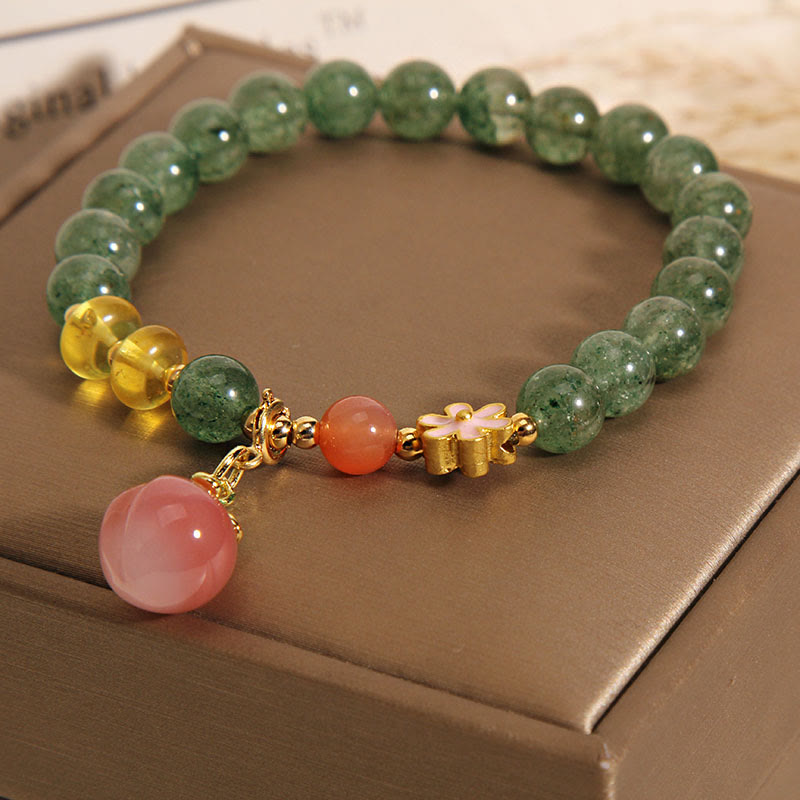 Bransoletka z zawieszkami Buddha Stones Natural Green Truskawkowy Kwarc Miłość Brzoskwinia