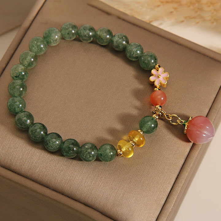 Bransoletka z zawieszkami Buddha Stones Natural Green Truskawkowy Kwarc Miłość Brzoskwinia