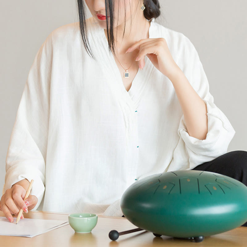Bluzka z dekoltem w serek z Buddha Stones , damska, z długim rękawem, w stylu chińskim Hanfu - image 7
