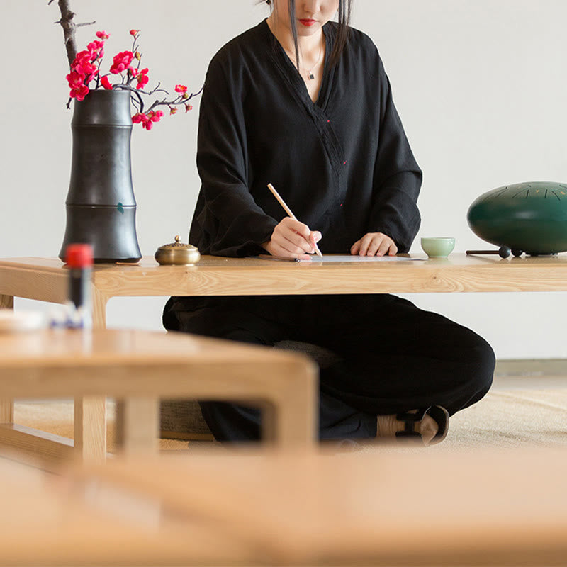 Bluzka z dekoltem w serek z Buddha Stones , damska, z długim rękawem, w stylu chińskim Hanfu - image 19