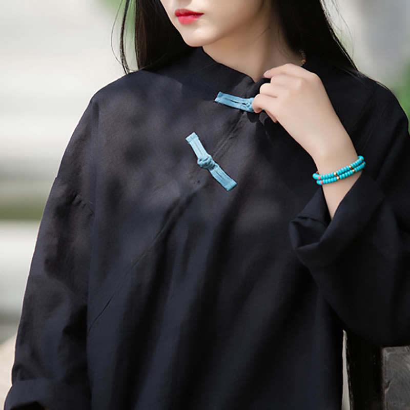 Buddha Stones Ramie Lniana Luźna Bluzka Damska Koszula Z Długim Rękawem Chiński Hanfu Top - image 17