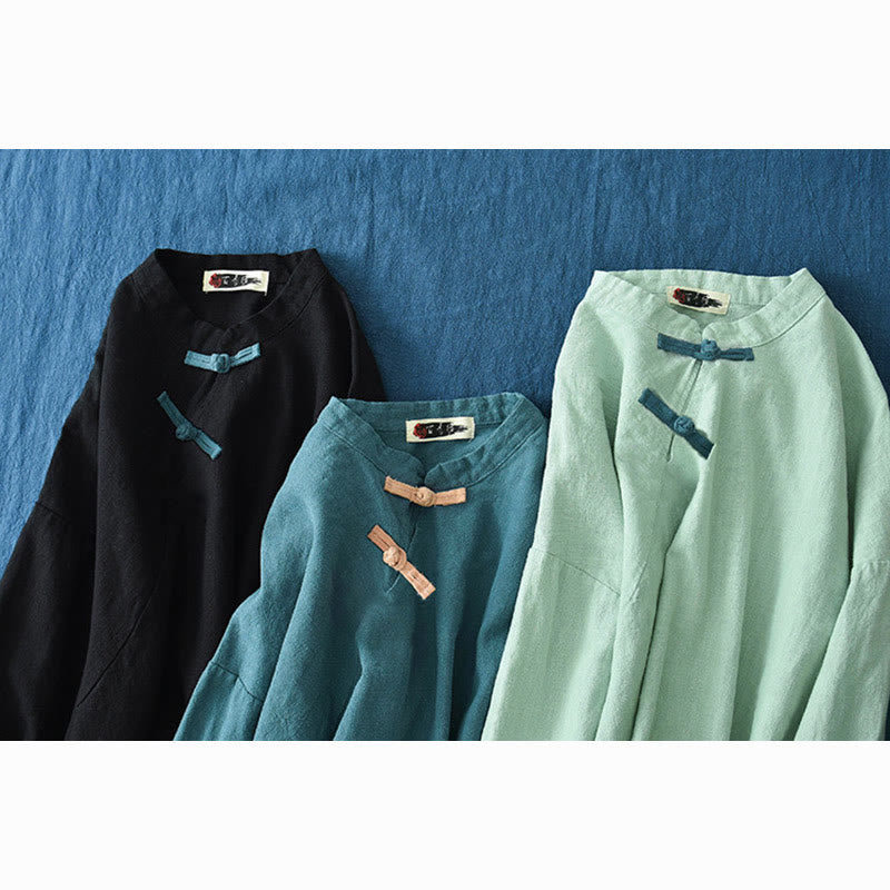 Buddha Stones Ramie Lniana Luźna Bluzka Damska Koszula Z Długim Rękawem Chiński Hanfu Top - image 28