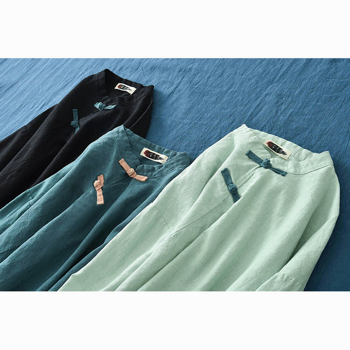 Buddha Stones Ramie Lniana Luźna Bluzka Damska Koszula Z Długim Rękawem Chiński Hanfu Top - image 29