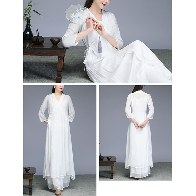 Sukienka midi z Buddha Stones w stylu Hanfu, spodnie z szerokimi nogawkami, medytacja, praktyka jogi i tańca - image 11