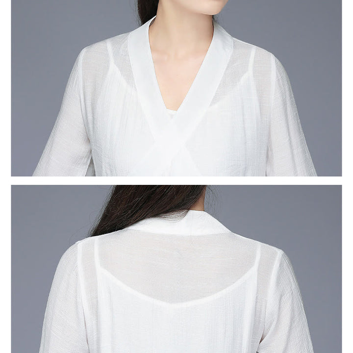 Buddha Stones Hanfu Styl Midi Sukienka Szerokie Spodnie Medytacja Zen Praktyka Joga Taniec Odzież - image 12