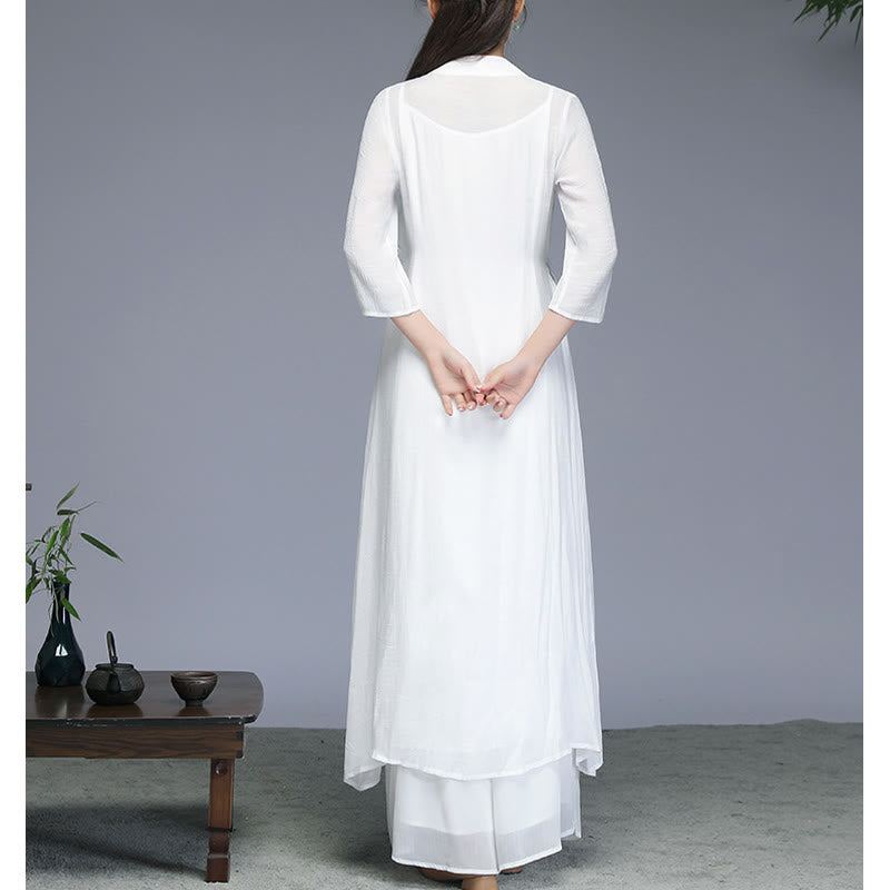 Buddha Stones Hanfu Styl Midi Sukienka Szerokie Spodnie Medytacja Zen Praktyka Joga Taniec Odzież - image 3