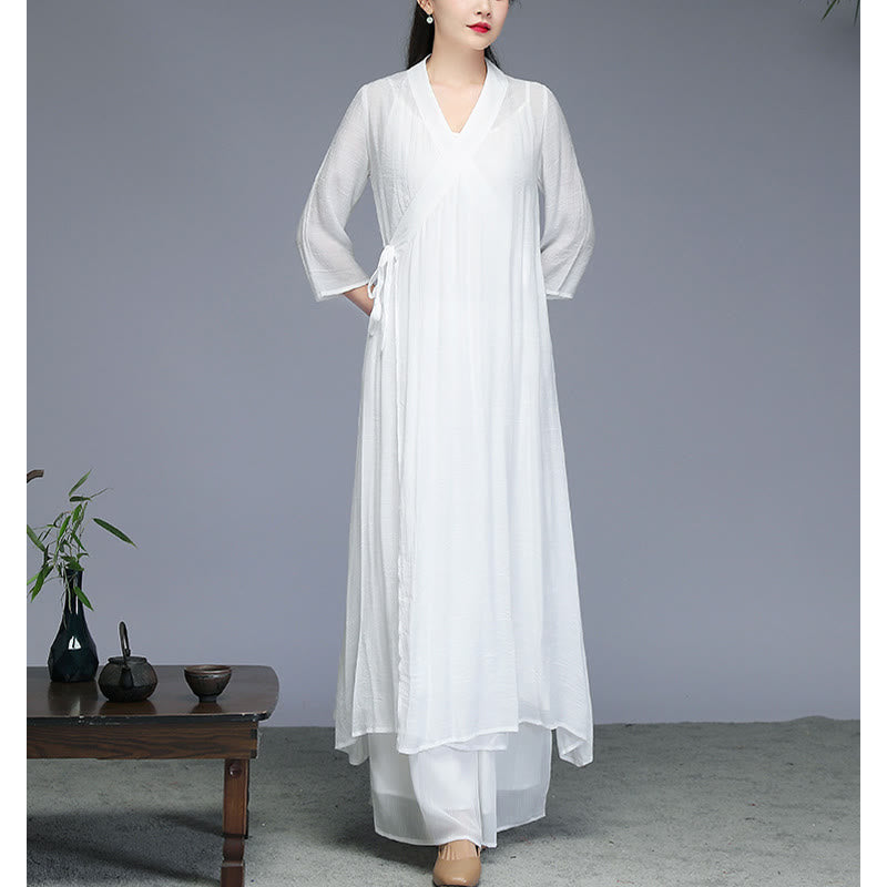 Buddha Stones Hanfu Styl Midi Sukienka Szerokie Spodnie Medytacja Zen Praktyka Joga Taniec Odzież - image 8