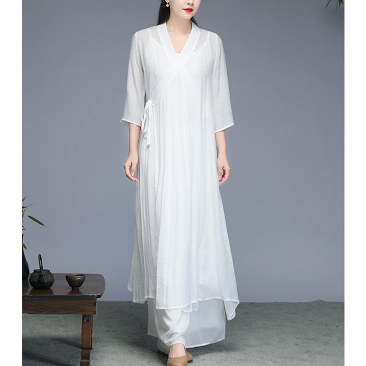 Sukienka midi z Buddha Stones w stylu Hanfu, spodnie z szerokimi nogawkami, medytacja, praktyka jogi i tańca - image 10