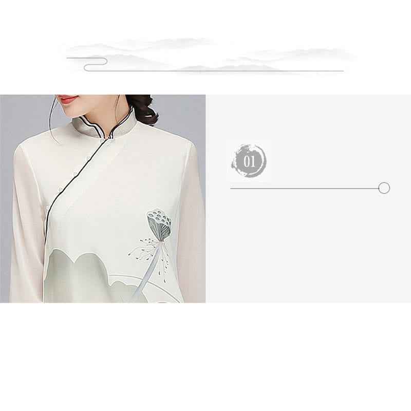 Buddha Stones Lotosu Strąk Szyfonowa Cheongsam Sukienka Midi Medytacja Zen Praktyka Odzież - image 5