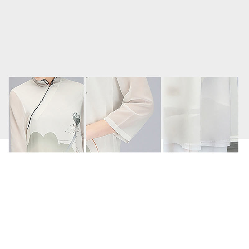 Buddha Stones Lotosu Strąk Szyfonowa Cheongsam Sukienka Midi Medytacja Zen Praktyka Odzież - image 7