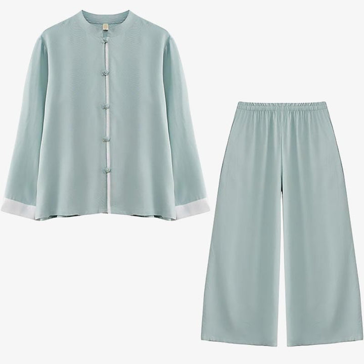 Buddha Stones 2 szt. Tang Suit z długim rękawem, koszula, spodnie, medytacja, zen, tai chi, bawełna, len, odzież damska