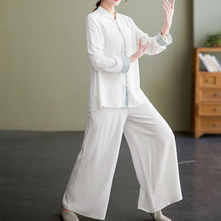 Buddha Stones 2 szt. Tang Suit z długim rękawem, koszula, spodnie, medytacja, zen, tai chi, bawełna, len, odzież damska - image 3