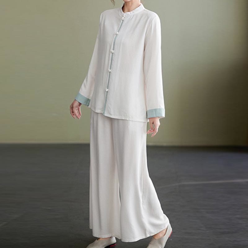 Buddha Stones 2 szt. Tang Suit z długim rękawem, koszula, spodnie, medytacja, zen, tai chi, bawełna, len, odzież damska