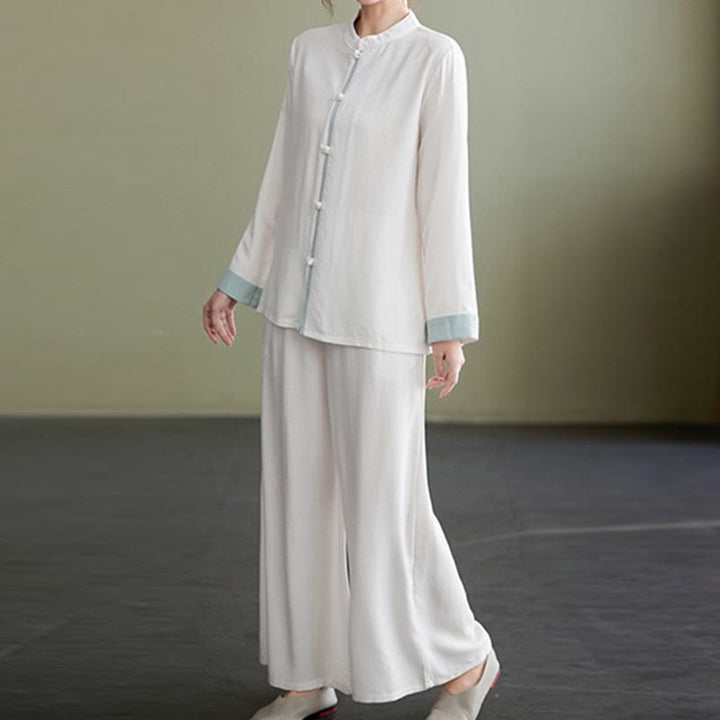 Buddha Stones 2 szt. Tang Suit z długim rękawem, koszula, spodnie, medytacja, zen, tai chi, bawełna, len, odzież damska