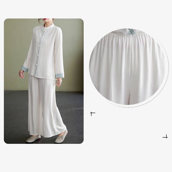 Buddha Stones 2 sztuki, strój Tang z długim rękawem, koszula, spodnie, medytacja Zen Tai Chi, bawełna, len, komplet damski - image 8