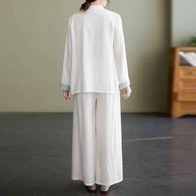 Buddha Stones 2 szt. Tang Suit z długim rękawem, koszula, spodnie, medytacja, zen, tai chi, bawełna, len, odzież damska