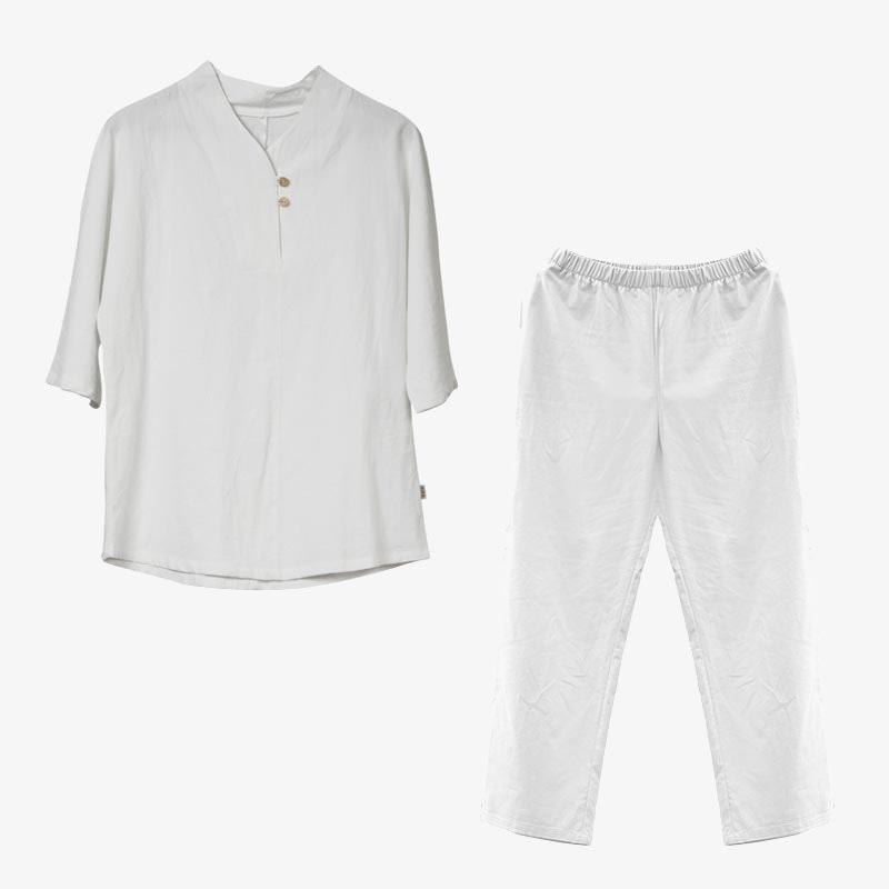 Buddha Stones 2 szt. Koszula Top Spodnie Medytacja Zen Tai Chi Bawełna Lniana Odzież Damska Zestaw - image 5