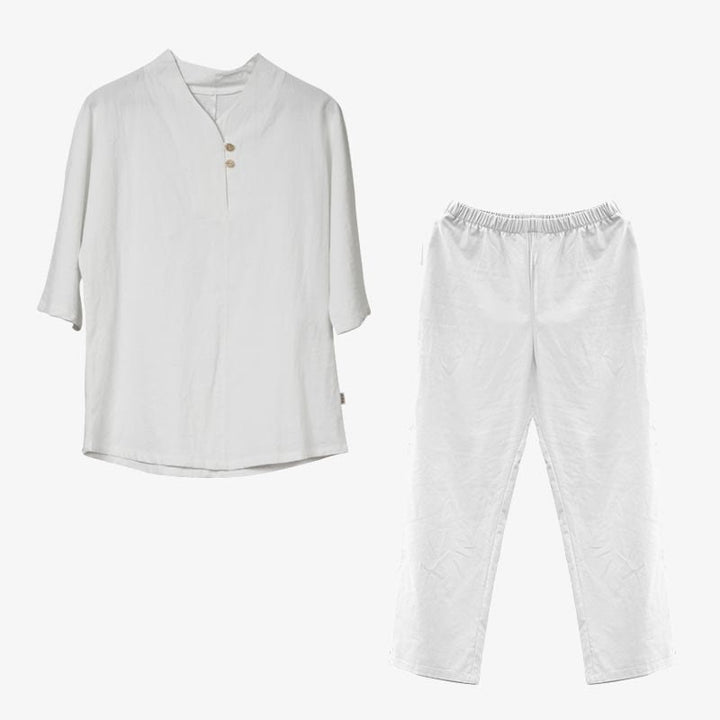 Buddha Stones 2 szt. Koszula Top Spodnie Medytacja Zen Tai Chi Bawełna Lniana Odzież Damska Zestaw - image 5