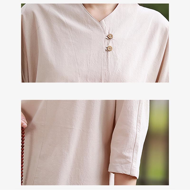 Buddha Stones 2 szt. Koszula Top Spodnie Medytacja Zen Tai Chi Bawełna Lniana Odzież Damska Zestaw - image 11