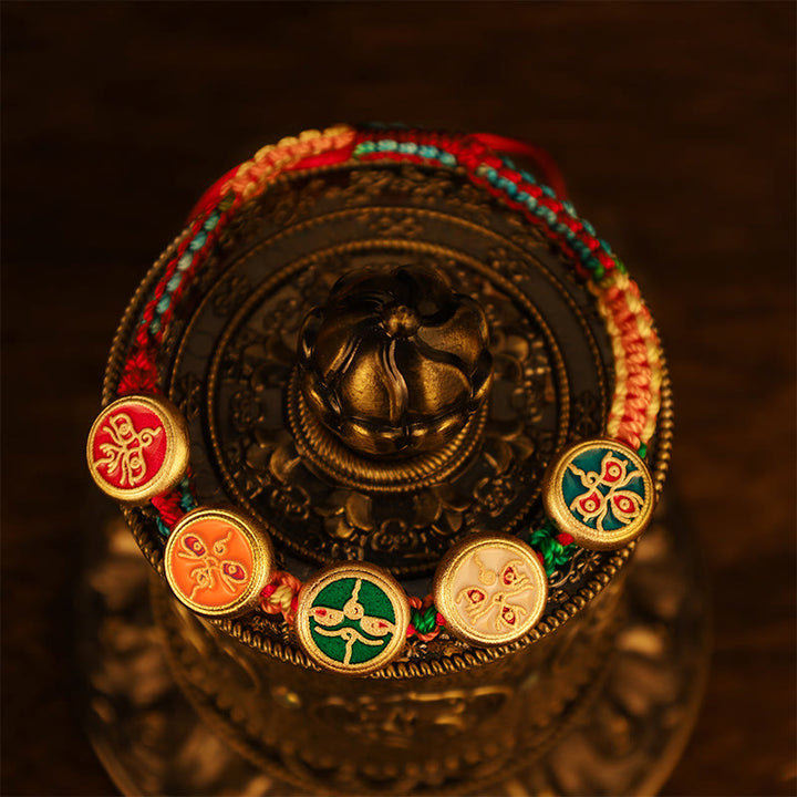 Buddha Stones Tybetańskie Pięć Bogów Bogactwa Kolorowa Lina Pleciona Bransoletka Szczęścia