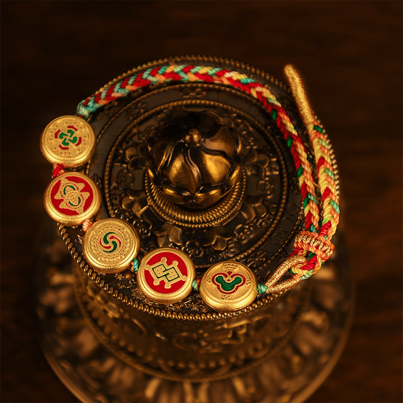 Buddha Stones Tybetańskie Pięć Bogów Bogactwa Kolorowa Lina Pleciona Bransoletka Szczęścia