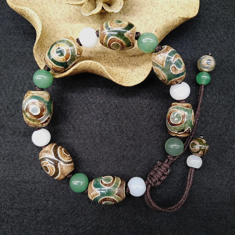 Buddha Stones Tybetańskie Trójoczne Dzi Koraliki Ochrona Szczęścia Bransoletka Pleciona